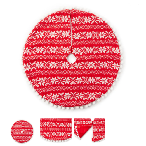 18" Fair Isle Knit Mini Tree Skirt with Pom Pom Trim