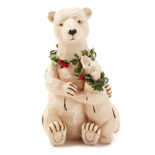 White Resin Bear Family with Wreath Scarves