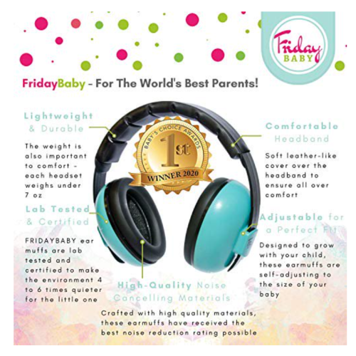 Fridaybaby Baby Ear Protection (0-2+ Years) - Comfortable and Adjustable Noise Cancelling Baby Ear Muffs for Infants & Newborns | Baby Headphones Noise Reduction for Airplanes Fireworks
