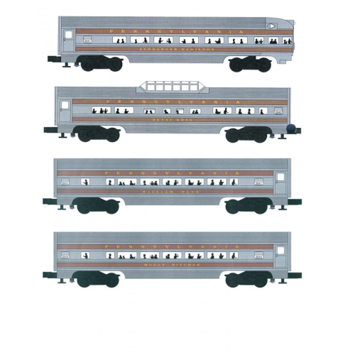 Williams by Bachmann Trains - 60" Aluminum Pennsylvania Rail Car   4-car-SET