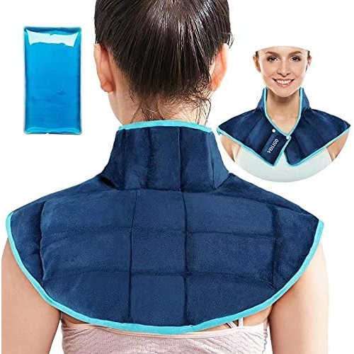 Voligo Large Gel Ice Pack and Microwavable Heating Pad for Upper Back Neck and Shoulder Pain Relief - Reusable Weighted Cold Pack for Injuries - Hot and Cold Compression Therapy for Swelling, Bruising, Surgery