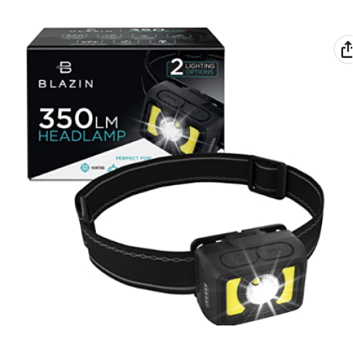 Blazin LED Rechargeable Headlamp - Outdoor LED Head Lamp with Spotlight and Flood Light Modes - Super Bright, Comfortable Headlight for Adults and Kids - Running, Hiking, Fishing, Camping, Backpacking