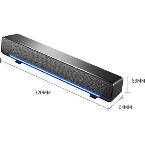 Phission USB Computer Speaker Dual Speaker Sound Bar with LED Light for Computer Smartphone Desktop Laptop TV Auxiliary Input Black