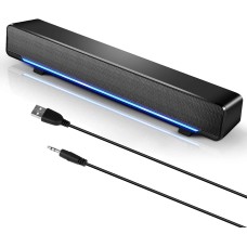 Phission USB Computer Speaker Dual Speaker Sound Bar with LED Light for Computer Smartphone Desktop Laptop TV Auxiliary Input Black