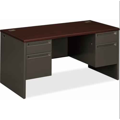 HON 38000 H38155 Pedestal Desk - 60" x 30" x 29.5" - 4 x Box, File Drawer(s) - Double Pedestal - Waterfall Edge - Finish: Charcoal