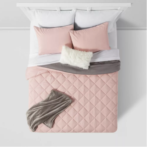 Solid Microfiber Reversible Decorative Bed Set with Throw - Room Essentials™