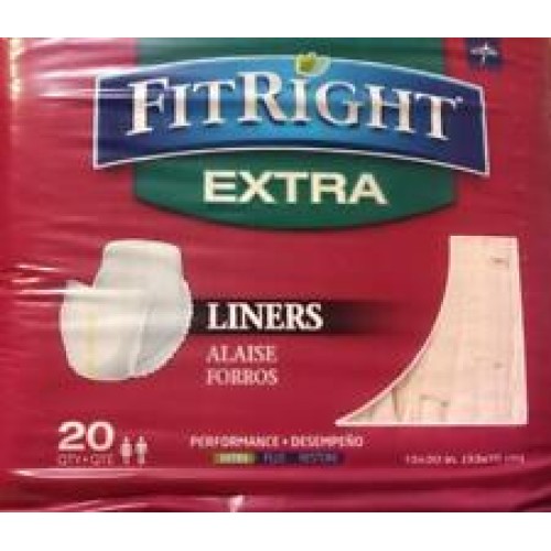 Medline FitRight Extra, Liners 20 Ct. 13x30 In Anti-Leak Guard Discreet