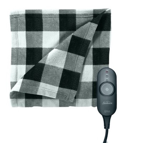 Sunbeam Electric Heated Plaid Fleece Throw With Push Button Control