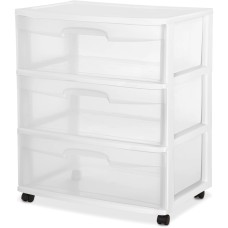 Sterilite 29308001 3 Drawer Wide Cart Storage Container, White