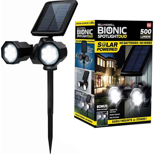 Bell + Howell Bionic Lighting 500-Lumen 6-Watt Black Solar LED Spot Light Motion Sensor LED Lights Super Bright Waterproof Landscape Spotlights For Patio Yard Garden