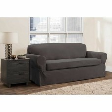 Zenna Home SmartFit Stretch Loveseat Slipcover - 2 Piece, Gray, Sure Fit Cover