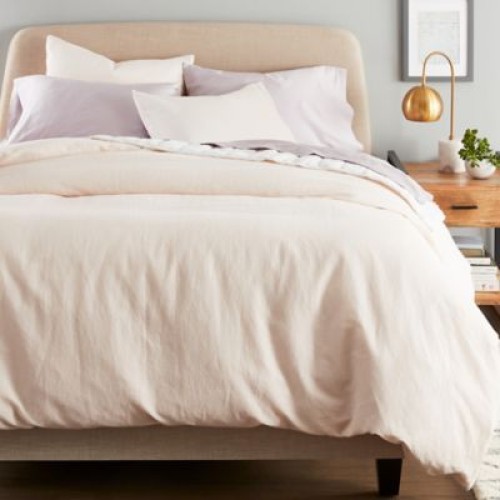 Nestwell 3-PC Luxury Washed Linen Cotton Duvet Cover Set, Blush Full/Queen