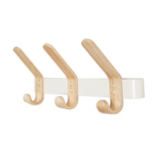 Squared Away Wall Mounted Ash Wood 3 Hook Rack in Coconut Milk