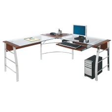 Realspace Mezza 62"W L-Shaped Desk, Cherry/Chrome