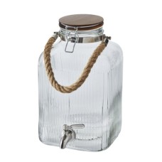 Better Homes & Gardens Ribbed Glass Beverage Dispenser With Wooden Lid, 2 Gallon