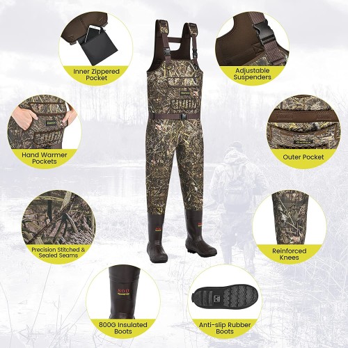 Gonex Neoprene Chest Hunting Waders with 600G/800G Insulated Boots 100% Waterproof Fishing Waders for Men Duck Hunting