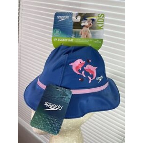 Speedo Swim Cap Baby Girl Size S/M 6-12M UV 50+ Blue Pink Bucket Starfish Beach