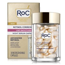 RoC Retinol Correxion Anti-Aging Wrinkle Night Serum, Daily Face Moisturizer And Line Smoothing Skin Care Treatment, 30 Individual Capsules, Unscented, 0.35 Fl Oz