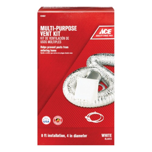 Ace 96 In. L X 4 In. D Silver/White Aluminum Dryer Vent Kit