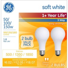 General Electric GE 50/100/150w 4pk 3 Way Long Life Incandescent Light Bulb White