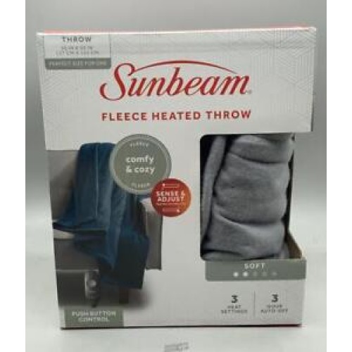 Sunbeam Fleece Electric Heated Throw, 50” x 60”, Grey