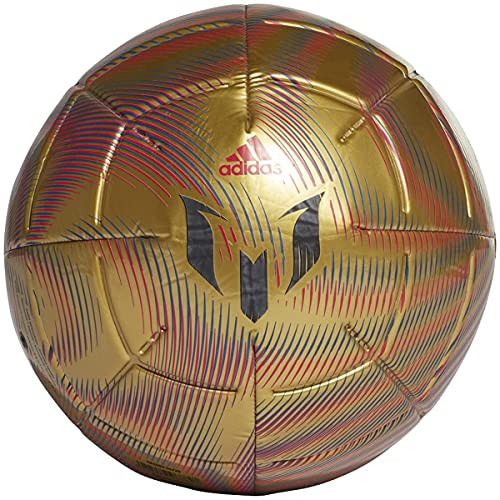 Adidas Messi Club Soccer Ball -Gold Metallic / Scarlet / Royal Blue / Black, Size 5