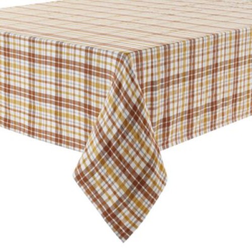 Harvest Plaid Tablecloth with Autumn Gold Green & Brown Shades 60"x102" Oblong