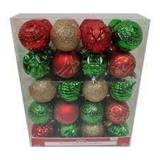 Holiday Time 40-Count Christmas Shatterproof Ornaments- Red, Green & Gold