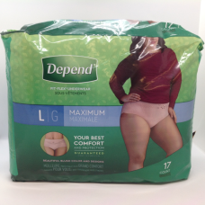 Depend Fresh Protection Adult Incontinence Underwear for Women, Maximum, L, Blush, 17Ct