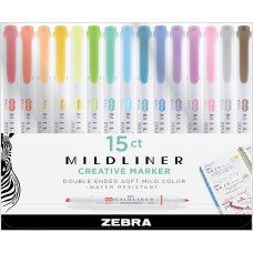 Zebra Mildliner Double Ended Highlighters, Fine and Broad Tip, Assorted Colors, Creative Marker, 15