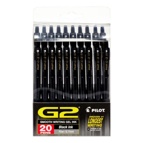 Pilot G2 Premium Retractable Gel Ink Rolling Ball Pen, Fine, Black, 20 Count (31732)