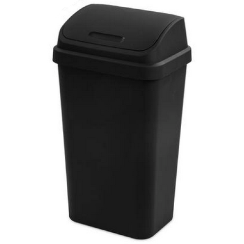 Sterilite 13 Gallon Trash Can, Plastic Swing Top Kitchen Trash Can, Black