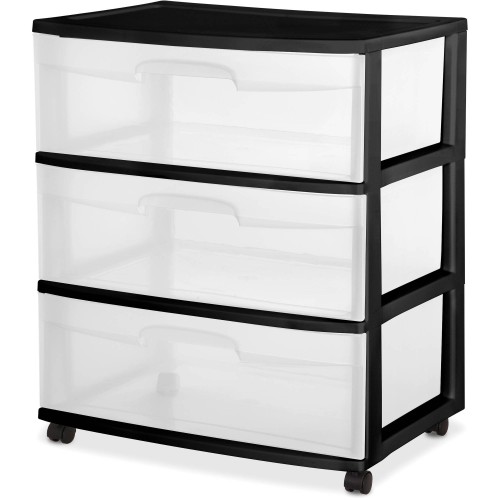 Sterilite 2930 Black Drawer Cart 3 Unit - Wide