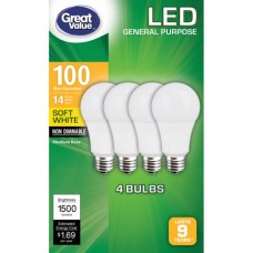 Great Value Led Light Bulb 100w, 75w Equivalent, Soft White, A19