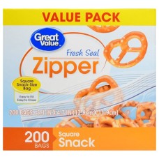 Great Value Fresh Seal Zipper Square Snack Bags, 200 Count