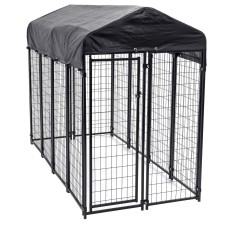 Lucky Dog 8ft X 4ft X 6ft Uptown Welded Secure Wire Outdoor Pet Kennel Playpen Crate With Heavy Duty Waterproof Cover, Black