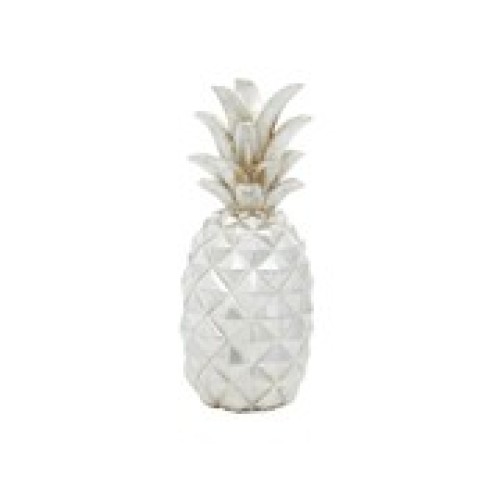 6 x 14 Silver Polystone Pineapple Fruit Sculpture, by DecMode