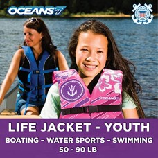 Oceans7 Improved US Coast Guard Approved, Youth Life Jacket, Flex-Form Chest, Open-Sided Design, Type III Vest, PFD, Personal Flotation Device, Pink/Berry