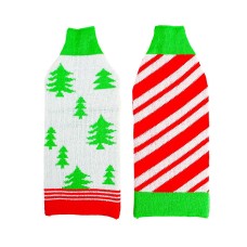 H for Happy Christmas Tree Candy Cane Sweater Wine Bottle Covers Set of 2, New