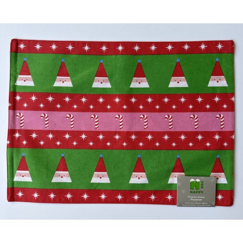 H For Happy Christmas Placemats in Fabric Gnome Green Red White Gnome LOT OF 4 BRAND NEW WITH TAGS