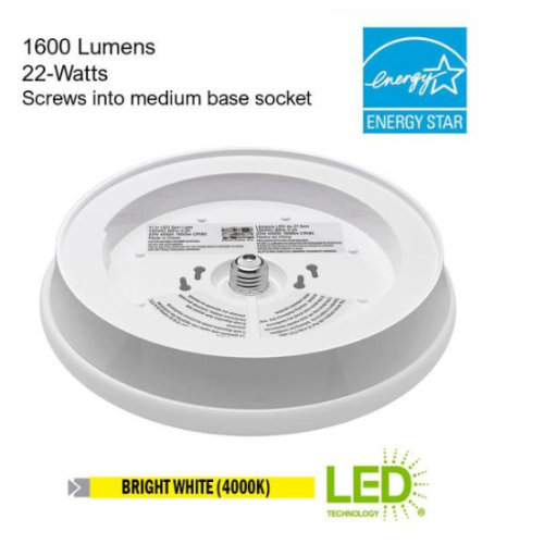 Commercial Electric Spin Light 11 In. LED Flush Mount Ceiling Light High Output 1600 Lumens 22-Watt 4000K Bright White No Bulbs