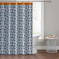 NIP The Novogratz Shower Curtain Cotton Blue Orange Border 72” x 72” Cranes
