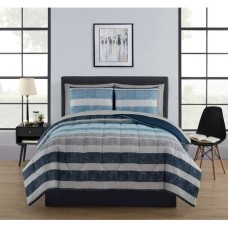 Mainstays Blue Stripe Reversible 7-Piece Bed in a Bag Comforter Set with Sheets  Queen