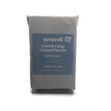 Nestwell Cotton Percale 400-Thread-Count Full Flat Sheet In Lunar Rock