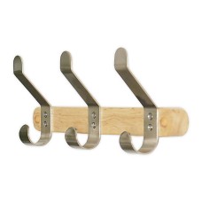Squared Away™ Wooden Wall Coat Rack with 3 Hooks Brushed Nickel