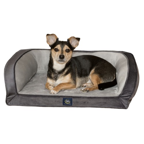 Serta Gel Memory Foam Quilted Ortho Couch Dog Bed  Small  Grey