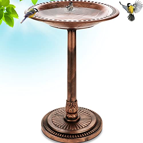 Gray Bunny Outdoor Pedestal Bird Bath Stand With Steel Ground Anchors