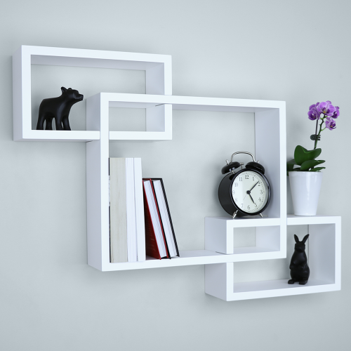 Wooden Cube Floating Wall Shelves Interlocking Wall Mount Box Shelves Horizontal