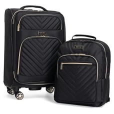 Kenneth Cole Reaction Women's Chelsea Luggage Chevron Softside 8-Wheel Spinner Expandable Suitcase Collection (Black, 2p)