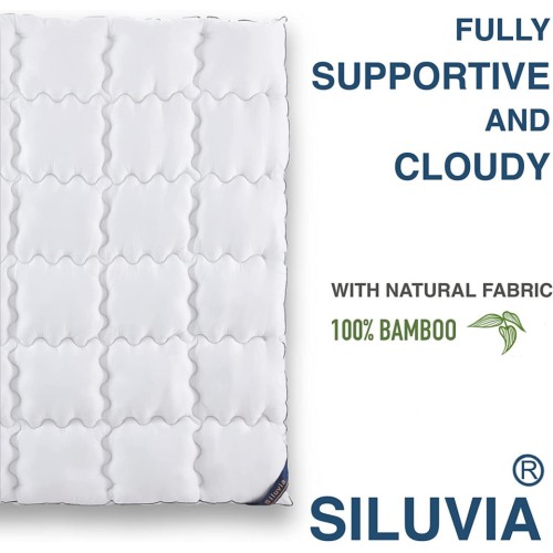 Siluvia Queen Mattress Topper with 400TC 100% Bamboo Cover Extra Queen, White